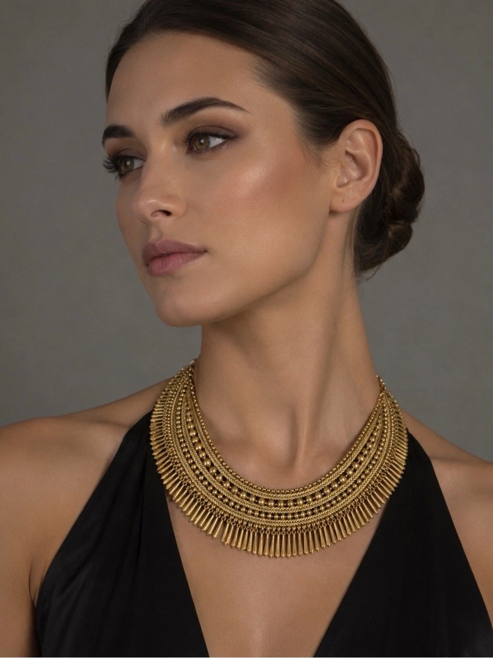 Stella & Dot Tansy Fringe Collar Statement Bib Necklace Gold Tone Revival